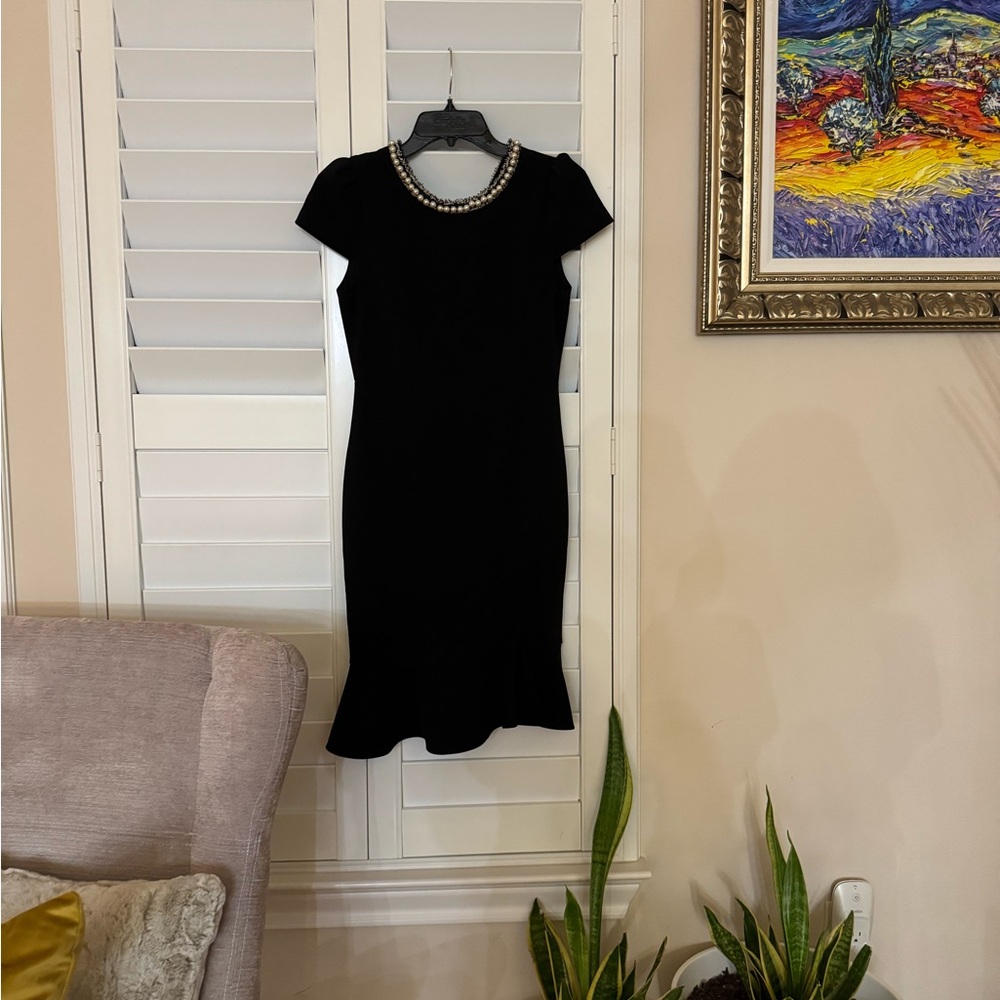 Elegant Black Dress with Pearl Detail